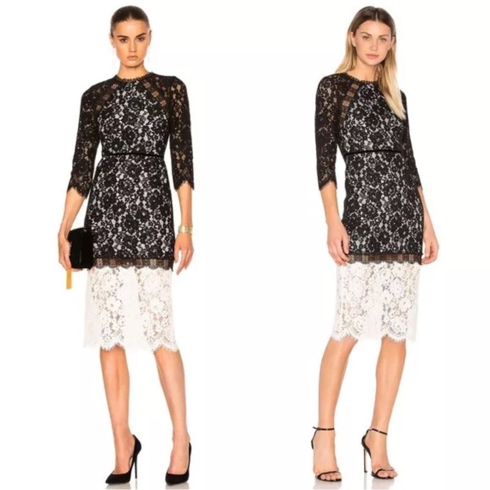 Alexis  Whitney
Black& White Cotton Blend
Lace 3/4 Sleeve Midi
Dress size XS